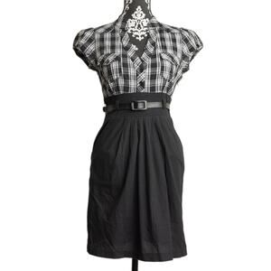 Women's Preppy Y2k Speechless Black White Belted Utility Shirt Mini Dress - Sz 7